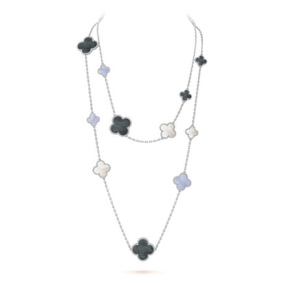 [Aurelle Style]CLOVER 16 MOTIF CHALCEDONY MOP SILVER NECKLACE