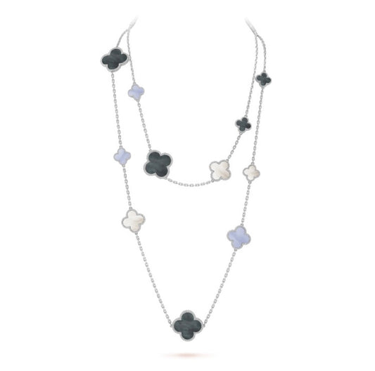 [Aurelle Style]CLOVER 16 MOTIF CHALCEDONY MOP SILVER NECKLACE