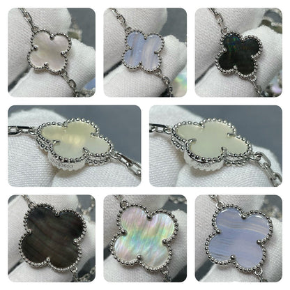 [Aurelle Style]CLOVER 16 MOTIF CHALCEDONY MOP SILVER NECKLACE