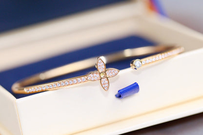 [Aurelle Style]IDYLLE PINK GOLD OPEN BRACELET DIAMOND PAVED