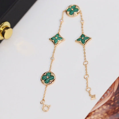 [Aurelle Style]STAR AND SUN 4 MOTIF PINK GOLD MALACHITE BRACELET