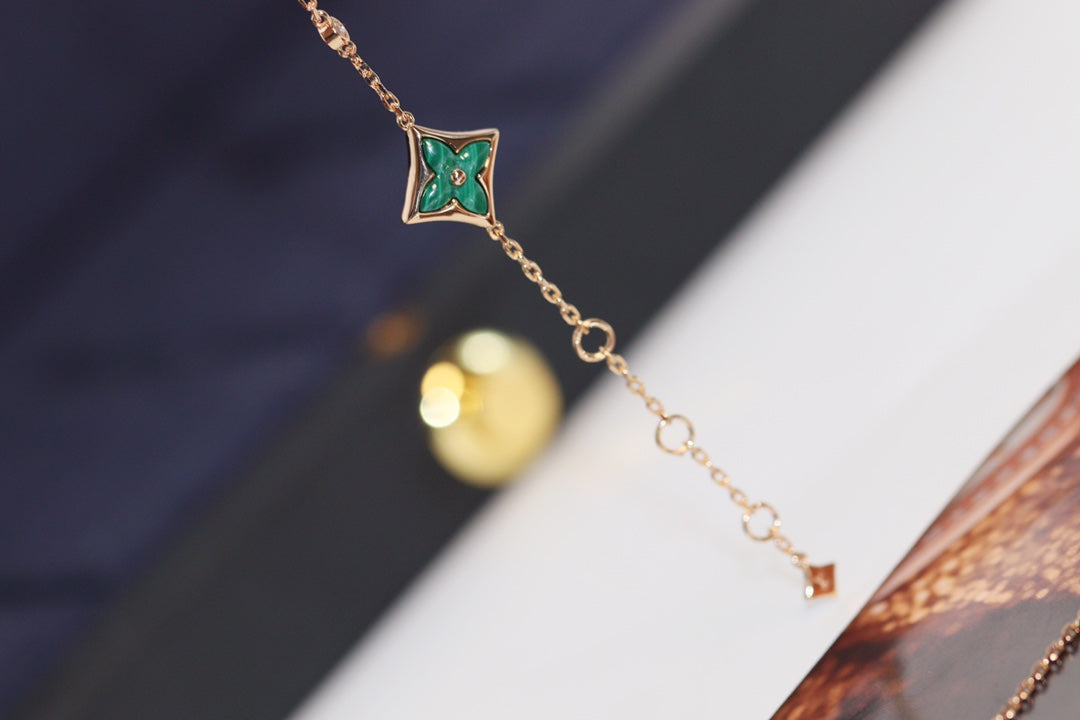 [Aurelle Style]STAR AND SUN 4 MOTIF PINK GOLD MALACHITE BRACELET