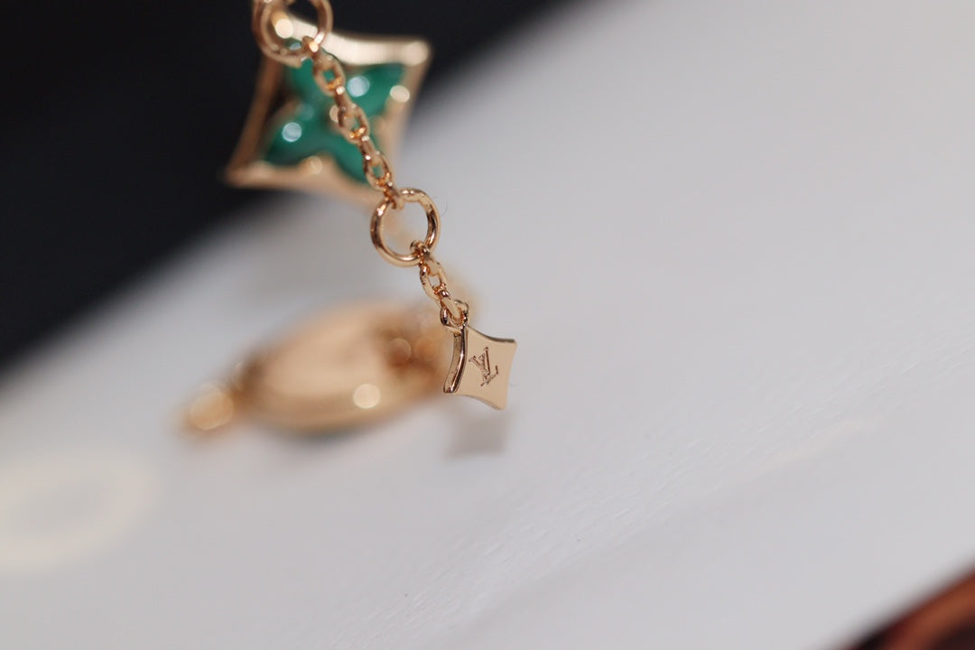 [Aurelle Style]STAR AND SUN 4 MOTIF PINK GOLD MALACHITE BRACELET