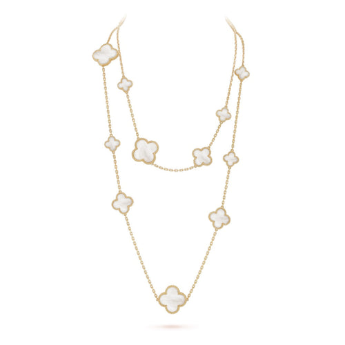 [Aurelle Style]CLOVER 16 MOTIF WHITE MOP GOLD NECKLACE