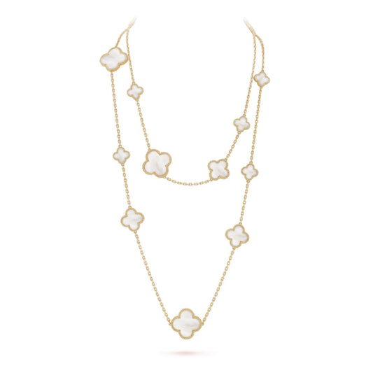 [Aurelle Style]CLOVER 16 MOTIF WHITE MOP GOLD NECKLACE