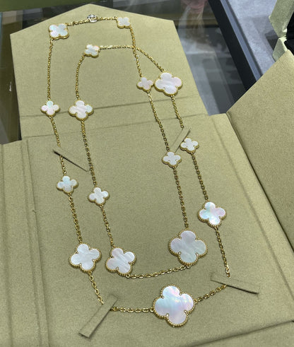 [Aurelle Style]CLOVER 16 MOTIF WHITE MOP GOLD NECKLACE