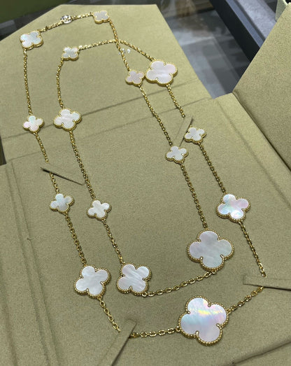 [Aurelle Style]CLOVER 16 MOTIF WHITE MOP GOLD NECKLACE