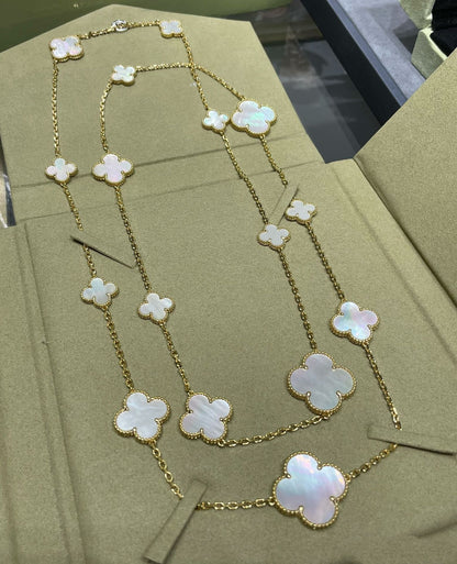 [Aurelle Style]CLOVER 16 MOTIF WHITE MOP GOLD NECKLACE