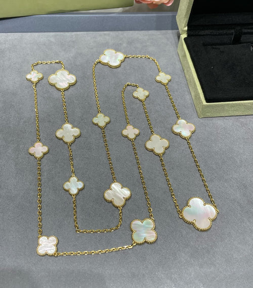 [TOP]CLOVER 16 MOTIF WHITE MOP GOLD NECKLACE