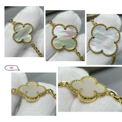 [Aurelle Style]CLOVER 16 MOTIF WHITE MOP GOLD NECKLACE
