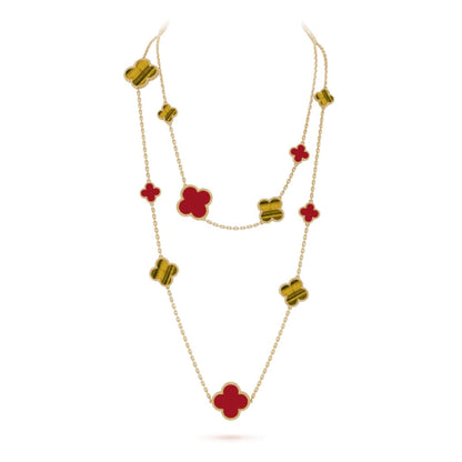 [Aurelle Style]CLOVER 16 MOTIF CARNELIAN TIGER EYE ROSE GOLD NECKLACE