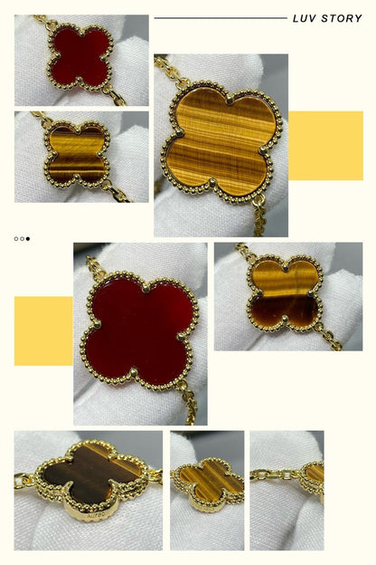 [Aurelle Style]CLOVER 16 MOTIF CARNELIAN TIGER EYE ROSE GOLD NECKLACE