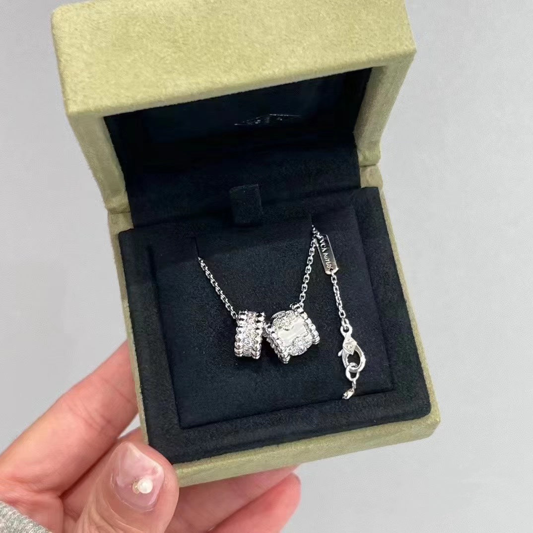 [Aurelle Style]PERLEE DOUBLE PENDANT SILVER DIAMOND NECKLACE