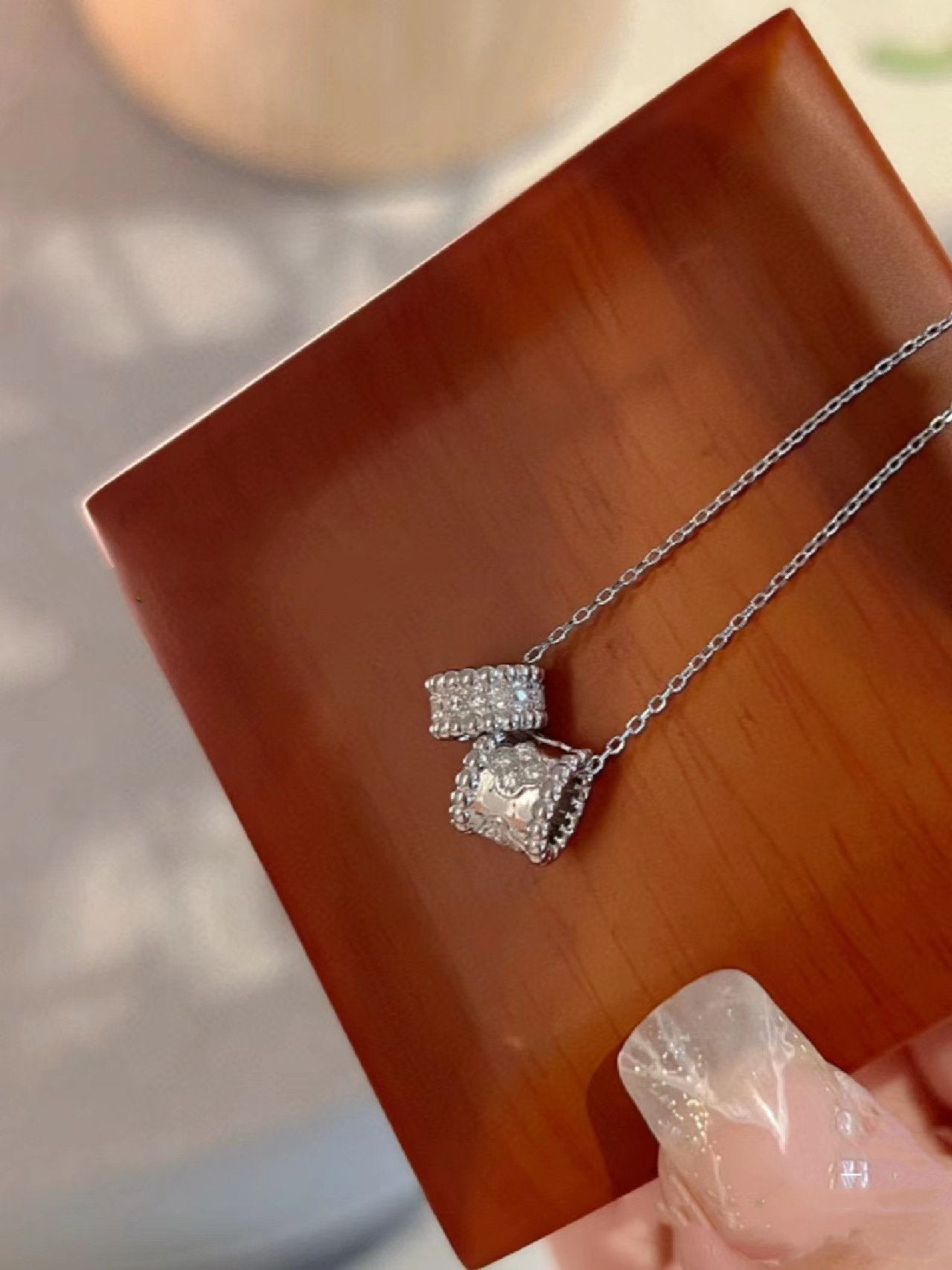 [Aurelle Style]PERLEE DOUBLE PENDANT SILVER DIAMOND NECKLACE