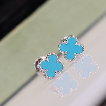 [Aurelle Style]CLOVER MINI TURQUOISE SILVER STUD EARRINGS
