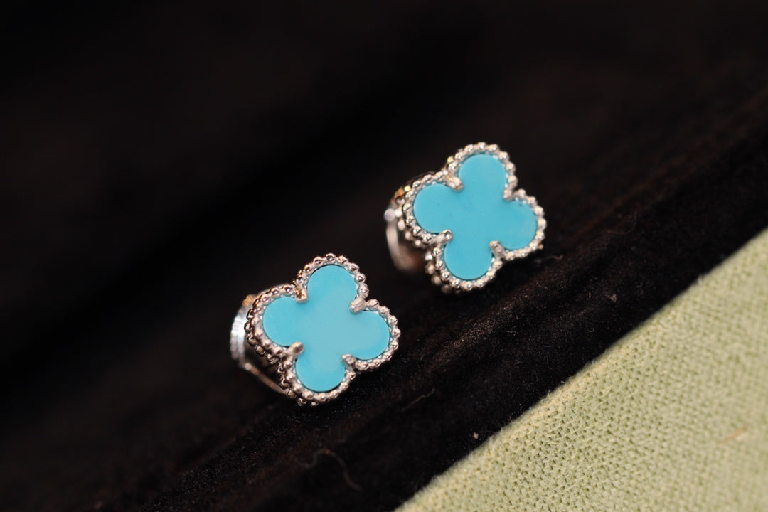 [Aurelle Style]CLOVER MINI TURQUOISE SILVER STUD EARRINGS