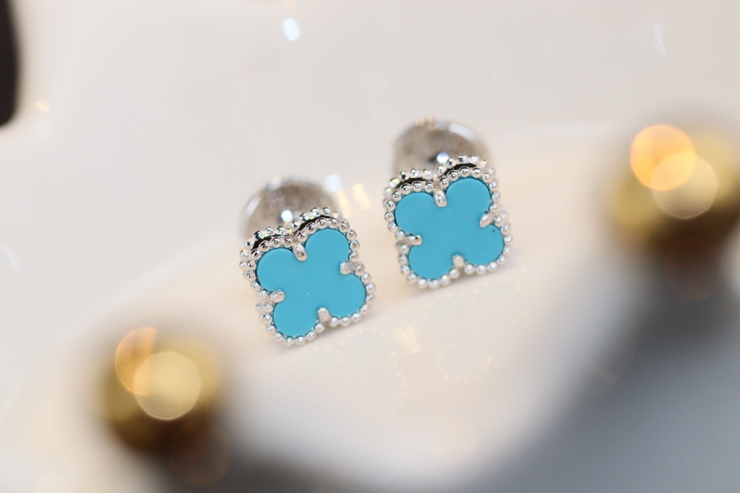 [Aurelle Style]CLOVER MINI TURQUOISE SILVER STUD EARRINGS
