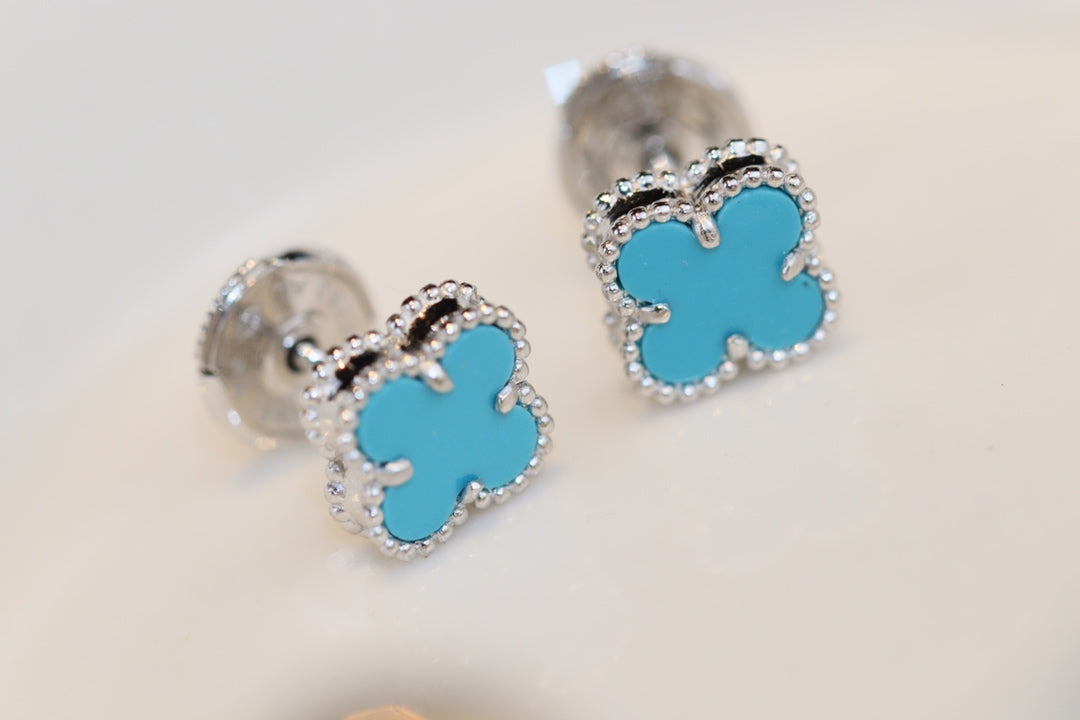 [Aurelle Style]CLOVER MINI TURQUOISE SILVER STUD EARRINGS
