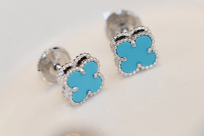 [Aurelle Style]CLOVER MINI TURQUOISE SILVER STUD EARRINGS