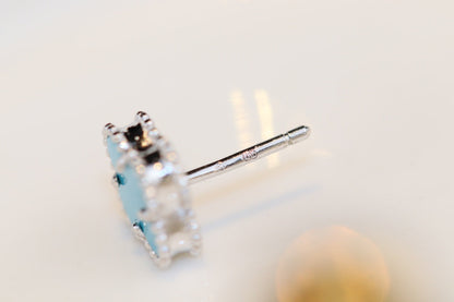 [Aurelle Style]CLOVER MINI TURQUOISE SILVER STUD EARRINGS