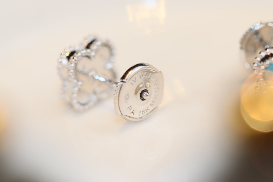 [Aurelle Style]CLOVER MINI TURQUOISE SILVER STUD EARRINGS