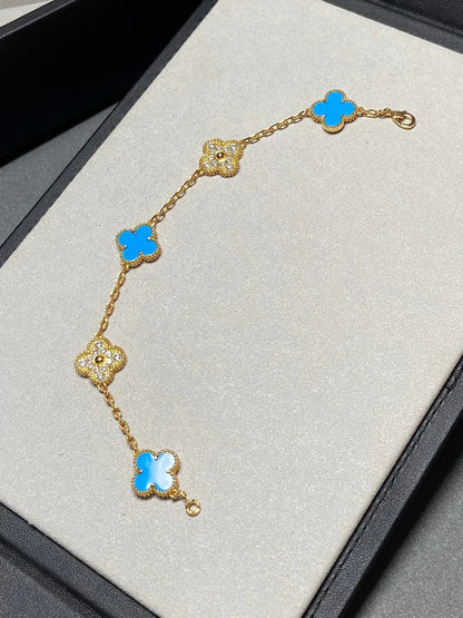 [Aurelle Style] CLOVER 5 MOTIF BLUE AGATE BRACELET COLLECTION