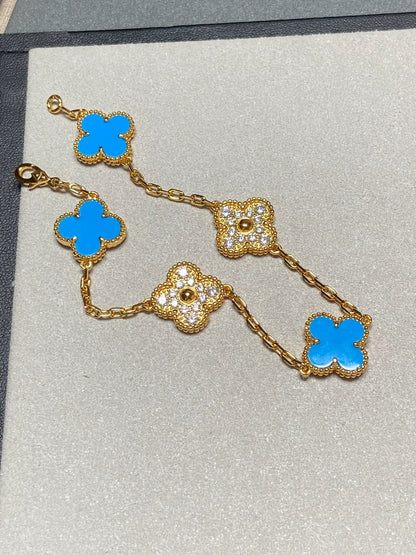 [Aurelle Style] CLOVER 5 MOTIF BLUE AGATE BRACELET COLLECTION