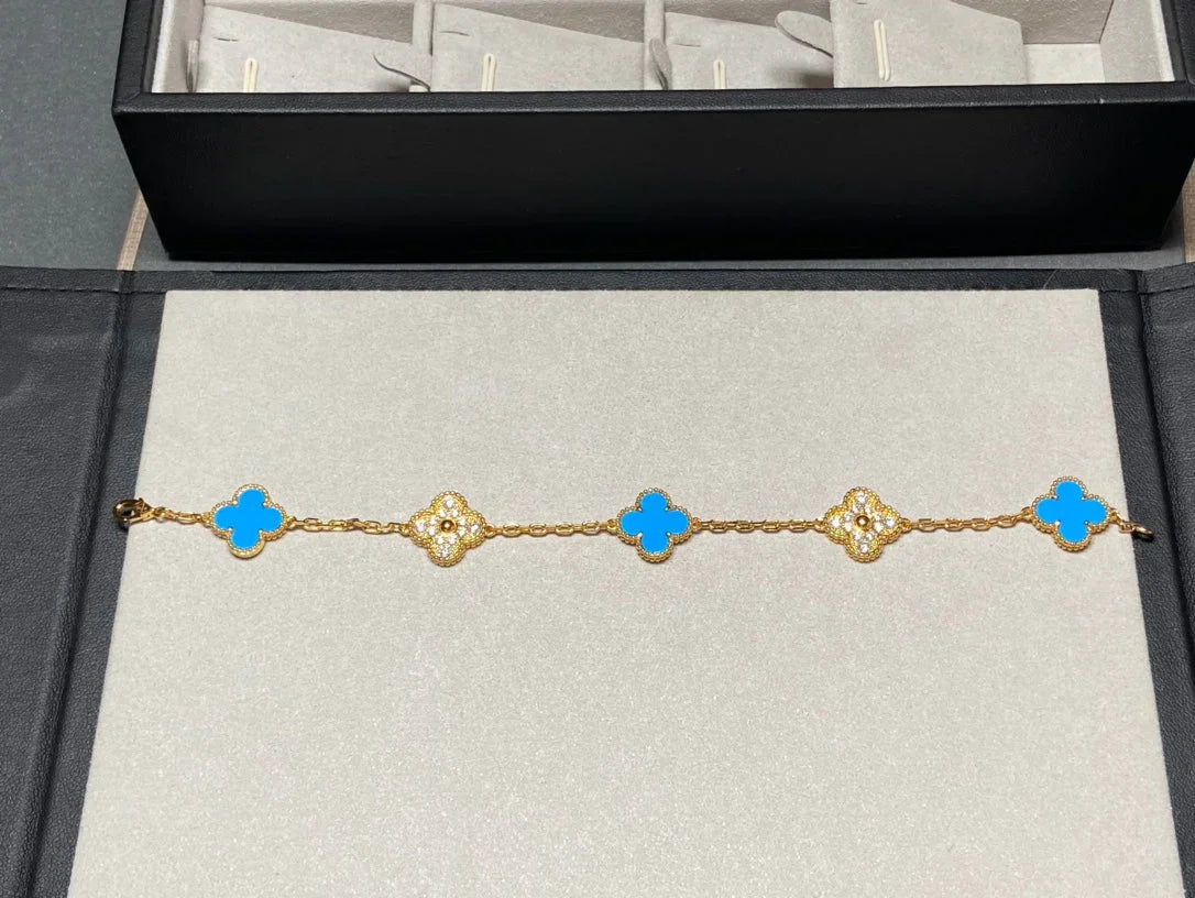 [Aurelle Style] CLOVER 5 MOTIF BLUE AGATE BRACELET COLLECTION