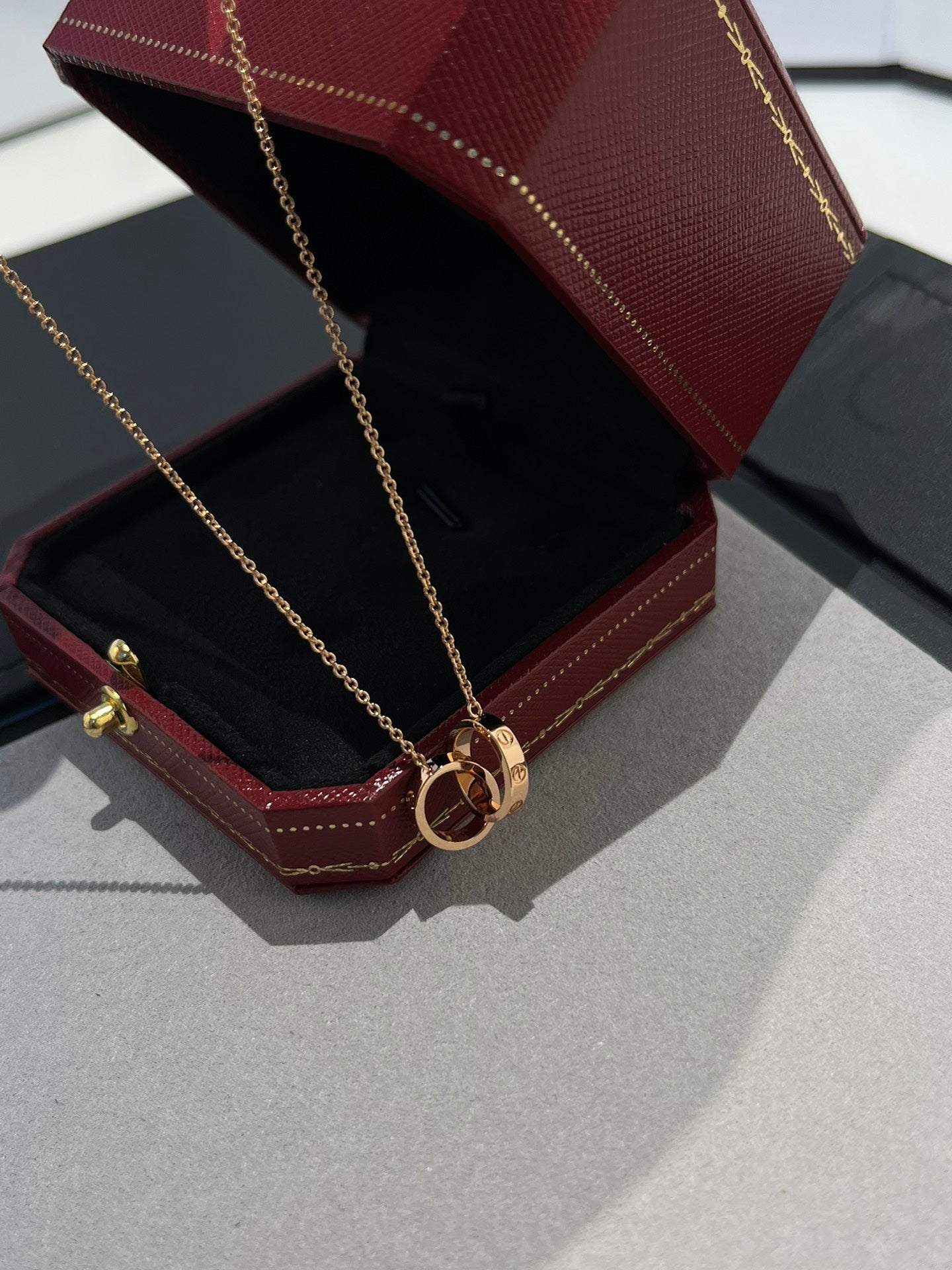 [Aurelle Style]LOVE NECKLACE DOUBLE RING PINK GOLD