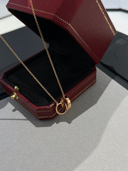 [Aurelle Style]LOVE NECKLACE DOUBLE RING PINK GOLD