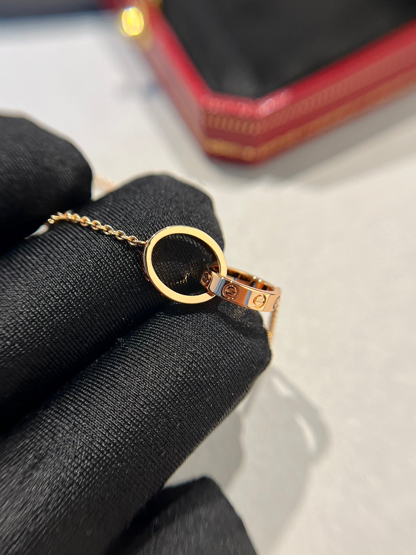 [Aurelle Style]LOVE NECKLACE DOUBLE RING PINK GOLD