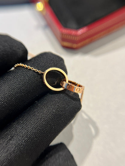 [Aurelle Style]LOVE NECKLACE DOUBLE RING PINK GOLD