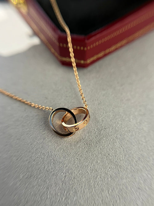 [TOP]LOVE NECKLACE DOUBLE RING PINK GOLD