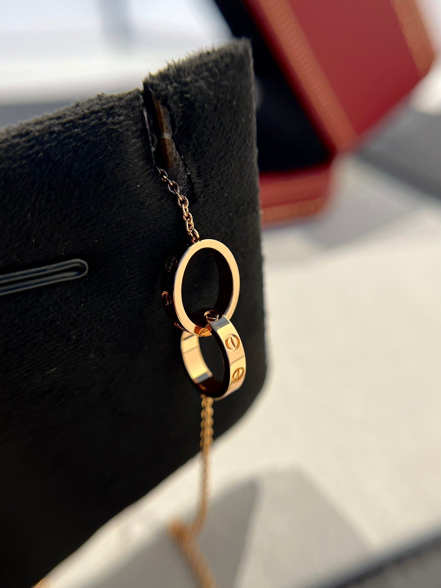 [Aurelle Style]LOVE NECKLACE DOUBLE RING PINK GOLD