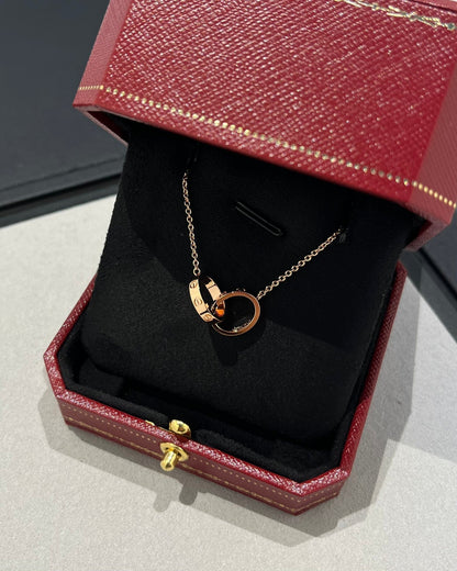 [Aurelle Style]LOVE NECKLACE DOUBLE RING PINK GOLD