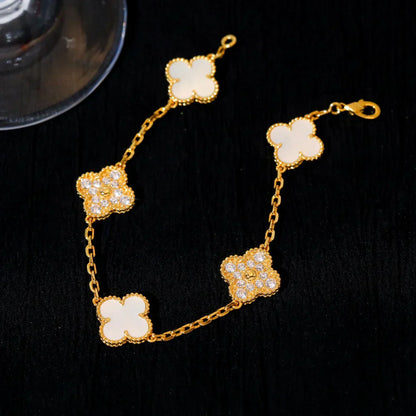 [Aurelle Style]CLOVER WHITE PEARL MOP 5 MOTIF BRACELET COLLECTION