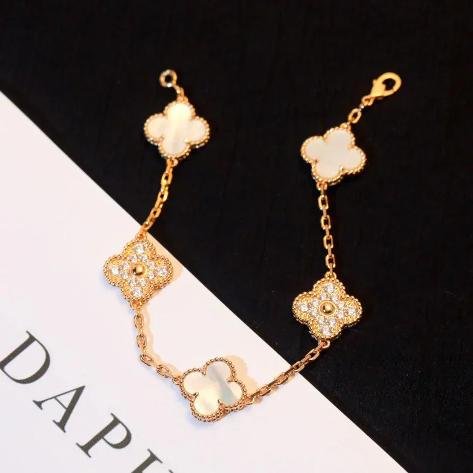[Aurelle Style]CLOVER WHITE PEARL MOP 5 MOTIF BRACELET COLLECTION