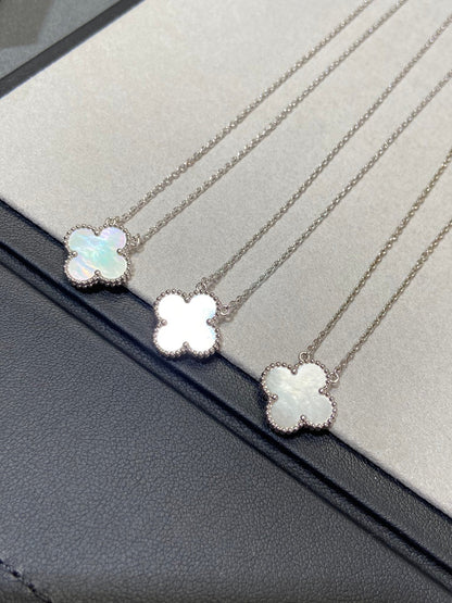 [Aurelle Style]CLOVER MEDIUM SILVER WHITE MOP NECKLACE