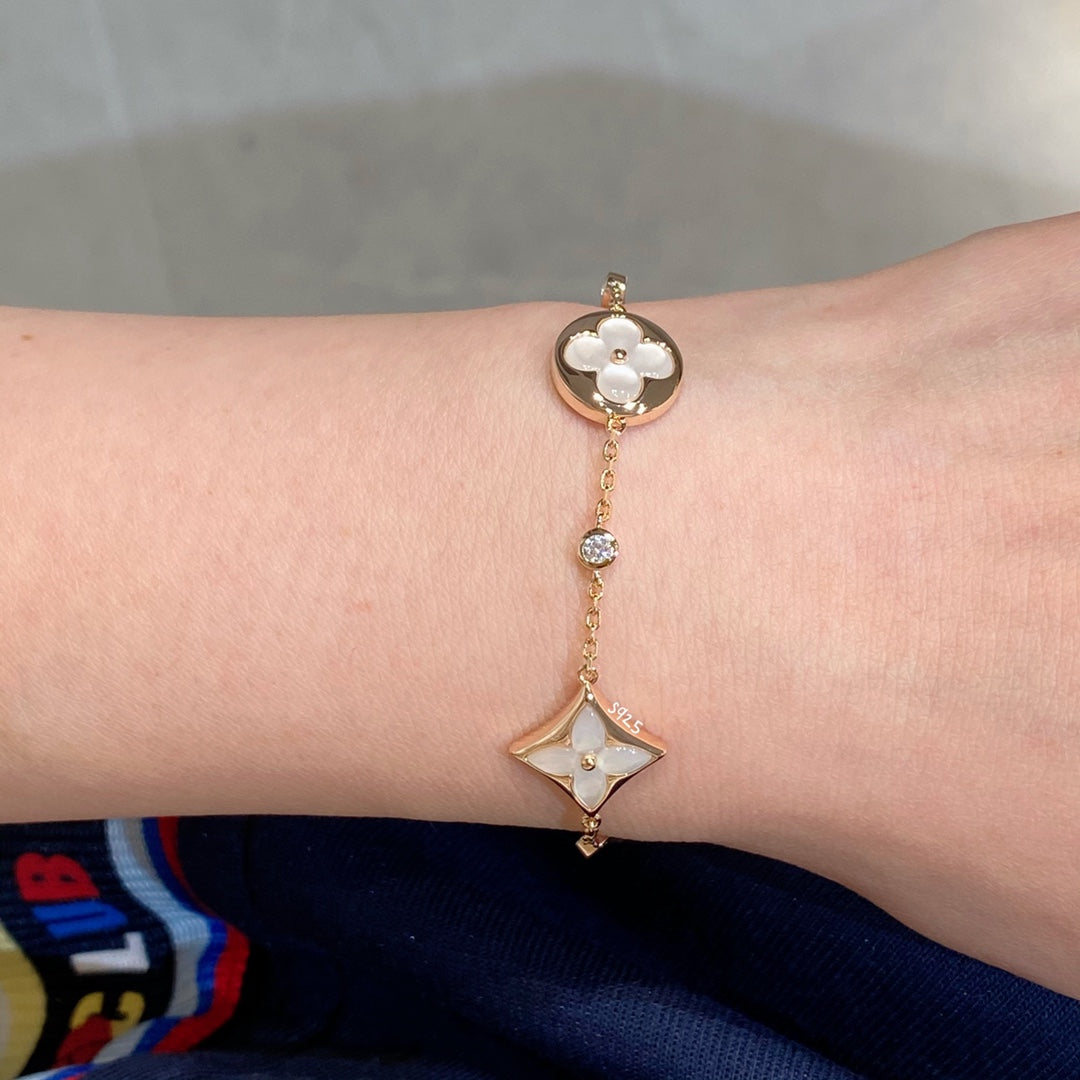 [Aurelle Style]STAR AND SUN 4 MOTIF WHITE MOP PINK GOLD BRACELET
