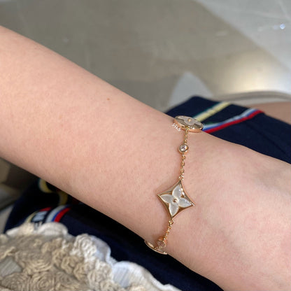 [Aurelle Style]STAR AND SUN 4 MOTIF WHITE MOP PINK GOLD BRACELET