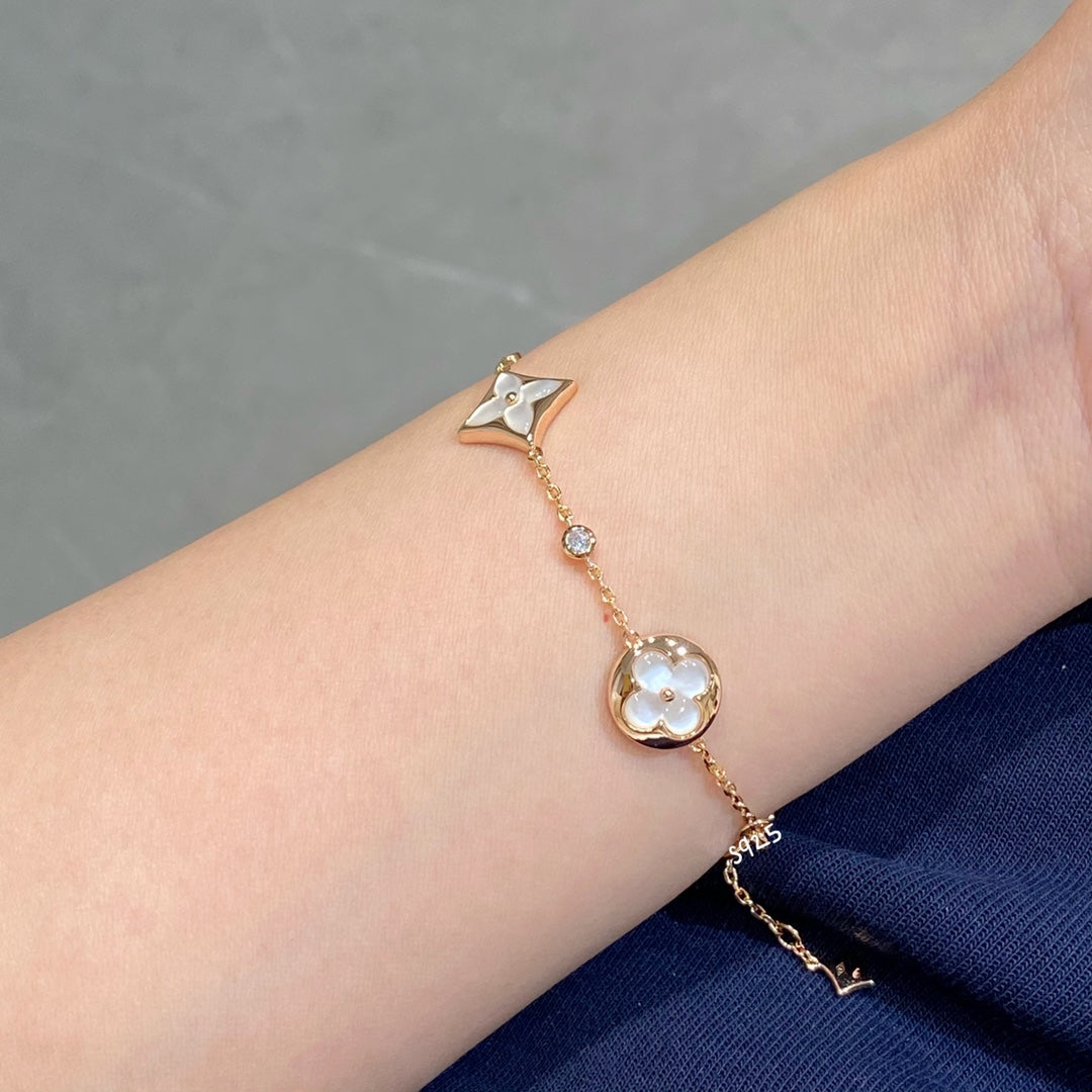 [Aurelle Style]STAR AND SUN 4 MOTIF WHITE MOP PINK GOLD BRACELET