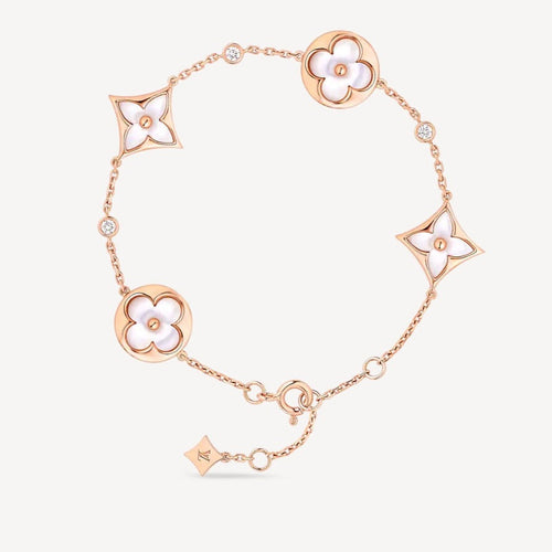[Aurelle Style]STAR AND SUN 4 MOTIF WHITE MOP PINK GOLD BRACELET