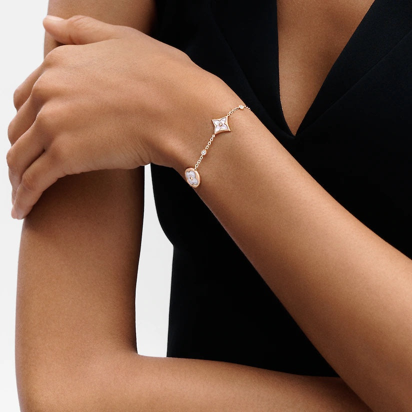 [Aurelle Style]STAR AND SUN 4 MOTIF WHITE MOP PINK GOLD BRACELET