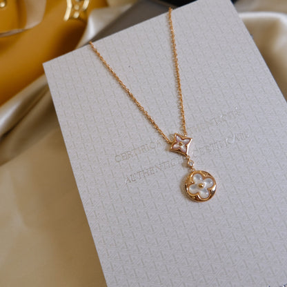 [Aurelle Style]STAR AND SUN WHITE MOP 2 MOTIF PINK GOLD NECKLACE
