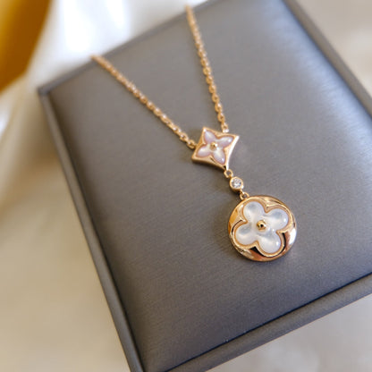 [Aurelle Style]STAR AND SUN WHITE MOP 2 MOTIF PINK GOLD NECKLACE