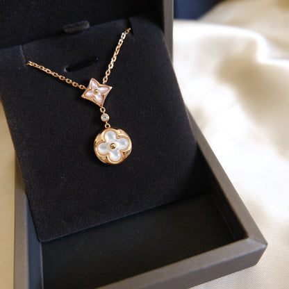 [Aurelle Style]STAR AND SUN WHITE MOP 2 MOTIF PINK GOLD NECKLACE