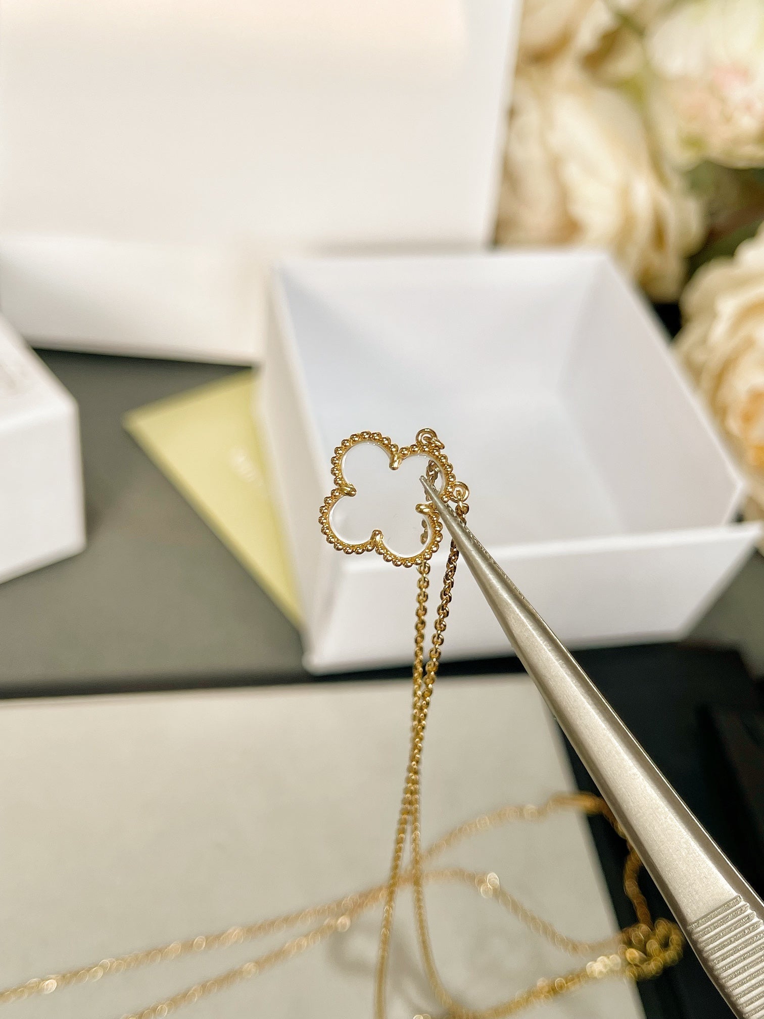 [Aurelle Style]CLOVER ROCK CRYSTAL ROSE GOLD NECKLACE