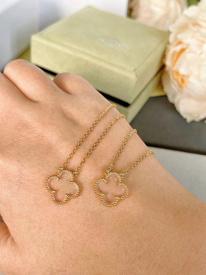 [Aurelle Style]CLOVER ROCK CRYSTAL ROSE GOLD NECKLACE