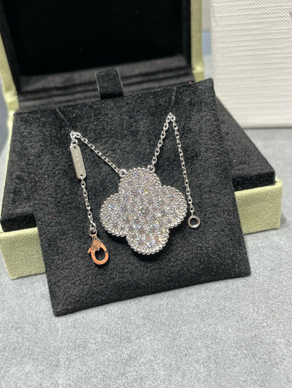 [Aurelle Style]CLOVER 25MM LARGE PENDANT DIAMOND PAVED SILVER NECKLACE