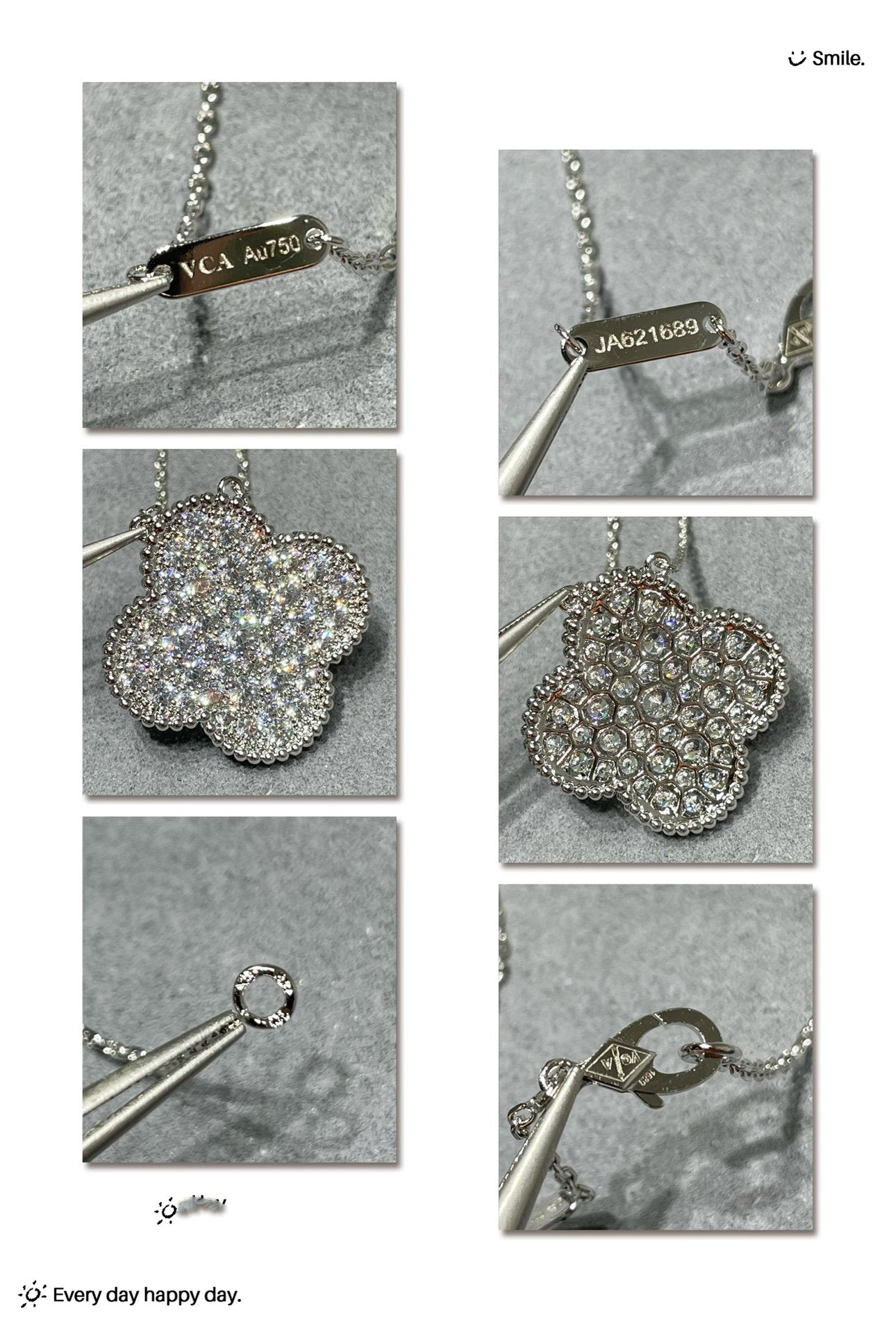 [Aurelle Style]CLOVER 25MM LARGE PENDANT DIAMOND PAVED SILVER NECKLACE